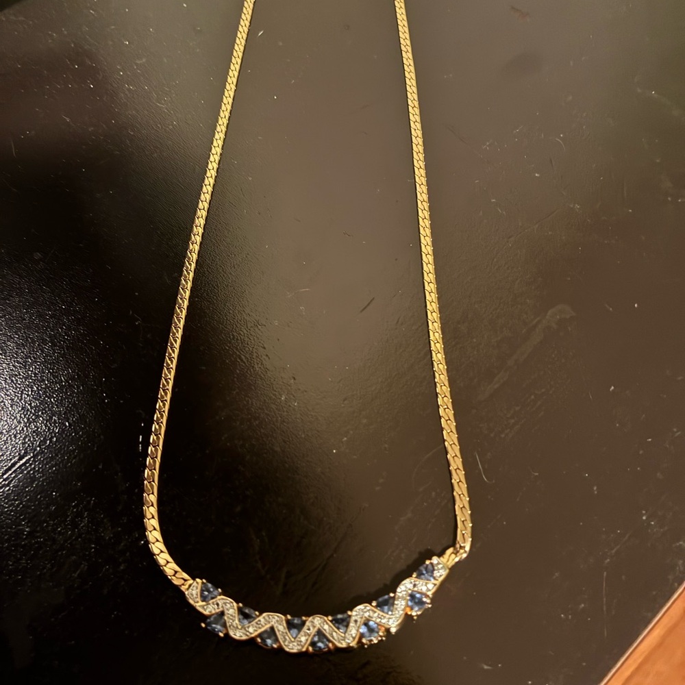 Elegant Gold Necklace with Blue Accents